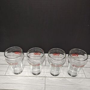 Vintage Coca Cola Collectible Coke Bell Shape Clear Glasses Red Script Lettering
